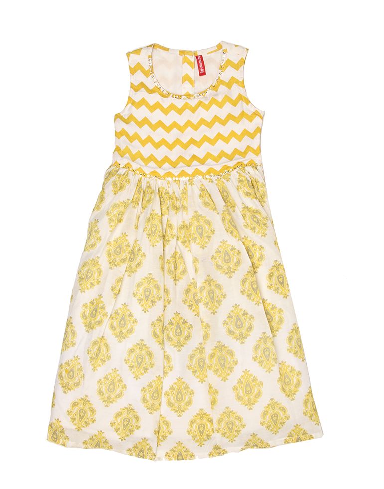 Ethnicity Girls Ethnic Wear Yellow Fit and Flare Dress